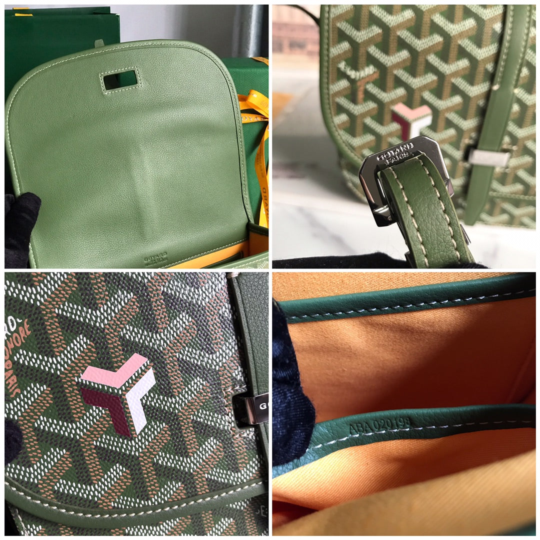 BELVEDERE MM BAG 21 IN GREEN GOYARDINE CANVAS AND CALFSKIN by House Of Sarah