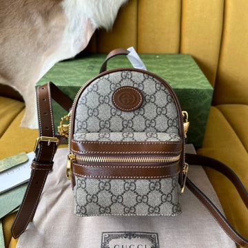 GG MULTI-FUNCTION MINI 19 BACKPACK IN BEIGE AND BROWN CANVAS House Of Sarah
