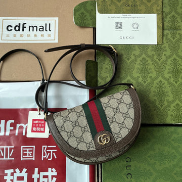 OPHIDIA MINI SHOULDER BAG 20 WITH WEB IN BEIGE EBONY CANVAS MIX BROWN CALFSKIN House Of Sarah Bags
