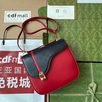 EQUESTRIAN SHOULDER BAG 21 IN RED MIX BLACK CALFSKIN GOLD HARDWARE House Of Sarah