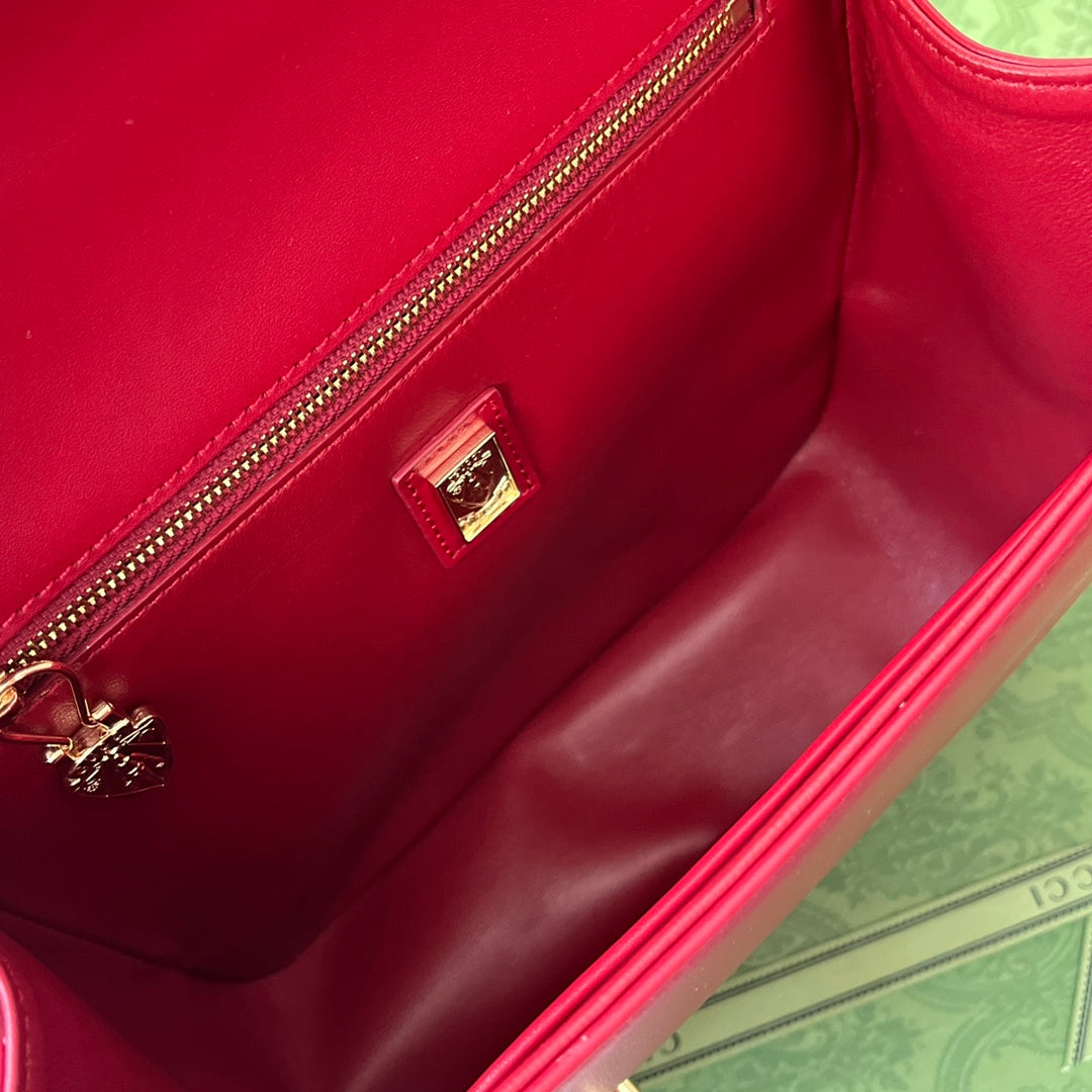 EQUESTRIAN SHOULDER BAG 21 IN RED MIX BLACK CALFSKIN GOLD HARDWARE