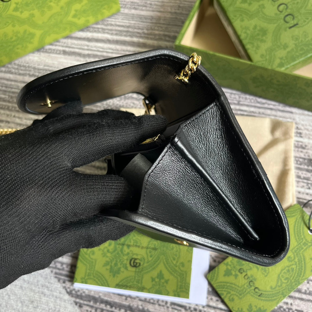 BLONDIE INTERLOCK MINI SHOULDER BAG 12 IN BLACK CALFSKIN GOLD CHAIN House Of Sarah Bags