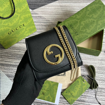 BLONDIE INTERLOCK MINI SHOULDER BAG 12 IN BLACK CALFSKIN GOLD CHAIN House Of Sarah Bags