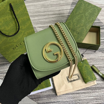 BLONDIE INTERLOCK MINI SHOULDER BAG 12 IN GREEN CALFSKIN GOLD CHAIN House Of Sarah Bags