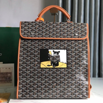SAINT LÉGER BACKPACK 35 IN BROWN GOYARDINE CANVAS AND CALFSKIN WITH CARTOON PATCH House Of Sarah