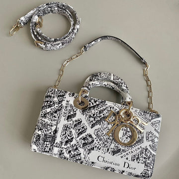 MEDIUM D-JOY 26 BAG IN BLACK WHITE CALFSKIN House Of Sarah