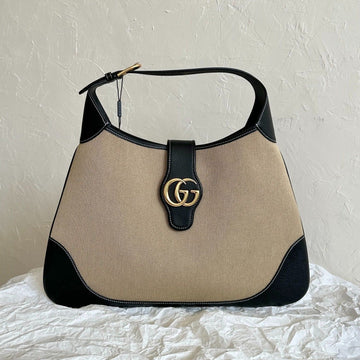 LARGE APHRODITE 47 BAG BEIGE CANVAS AND BLACK CALFSKIN House Of Sarah