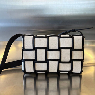 SMALL CASSETTE 23 IN WHITE CANVAS AND BLACK CALFSKIN TRIM by House Of Sarah