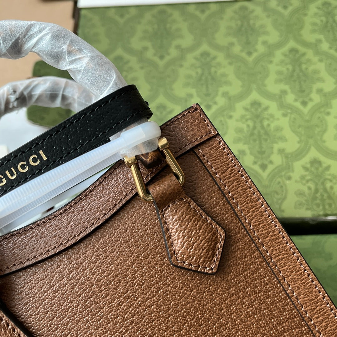 DIANA TOTE BAG 19 IN BROWN LAMBSKIN WITH BAMBOO HANDLE House Of Sarah Bags