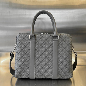SLIM INTRECCIATO BRIEFCASE 36 GREY CALFSKIN House Of Sarah