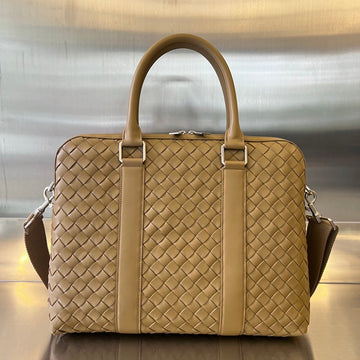 SLIM INTRECCIATO BRIEFCASE 36 CARAMEL BROWN CALFSKIN House Of Sarah