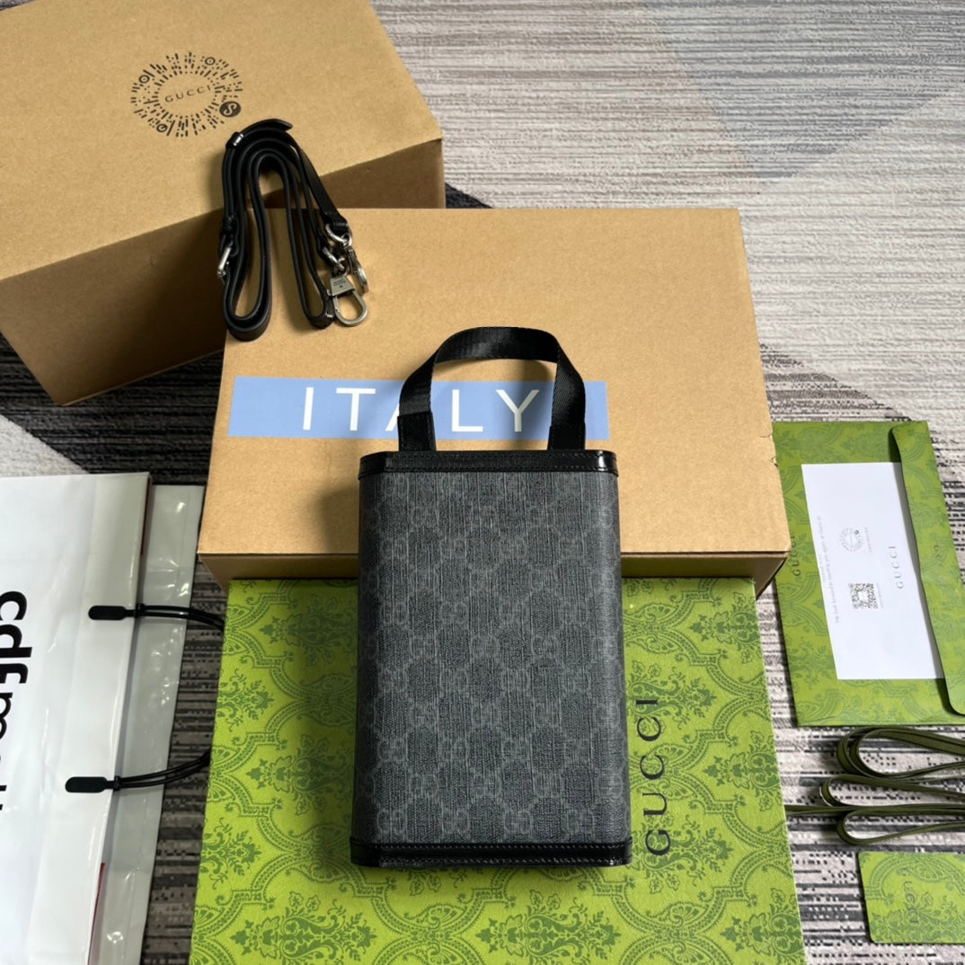 GG CLASP CLUTCH 20 IN BLACK CANVAS AND CALFSKIN House Of Sarah Bags