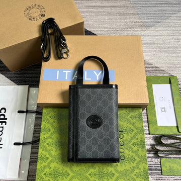GG CLASP CLUTCH 20 IN BLACK CANVAS AND CALFSKIN House Of Sarah Bags