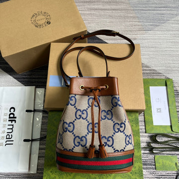 GG OPHIDIA SMALL 26 BUCKET BAG IN BEIGE CANVAS AND BROWN CALFSKIN House Of Sarah