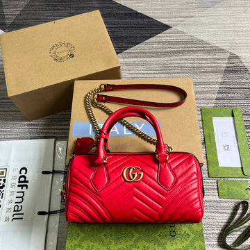 GG MARMONT MATELASSE 27 HANDBAG CHERRY RED CALFSKIN House Of Sarah