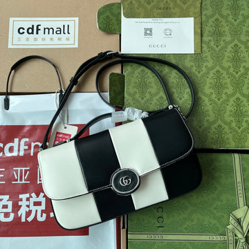 PETITE SMALL SHOULDER BAG 27 IN BLACK MIX WHITE CALFSKIN House Of Sarah