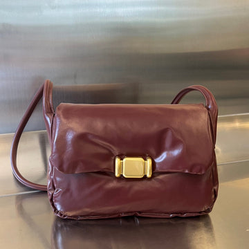 PAD PUFFER BAG 29 IN PLUM PURPLE COWHIDE LEATHER House Of Sarah