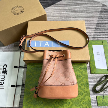 GG OPHIDIA MINI 19 BUCKET LIGHT PINK CANVAS AND CALFSKIN House Of Sarah Bags