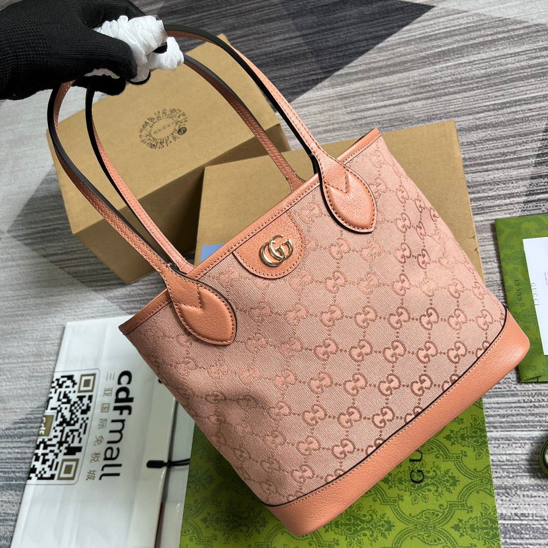 GG OPHIDIA SMALL 25 TOTE BAG IN LIGHT PINK CANVAS by House Of Sarah