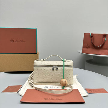 EXTRA POCKET L19 IN BISQUE BEIGE OSTRICH LEATHER by House Of Sarah