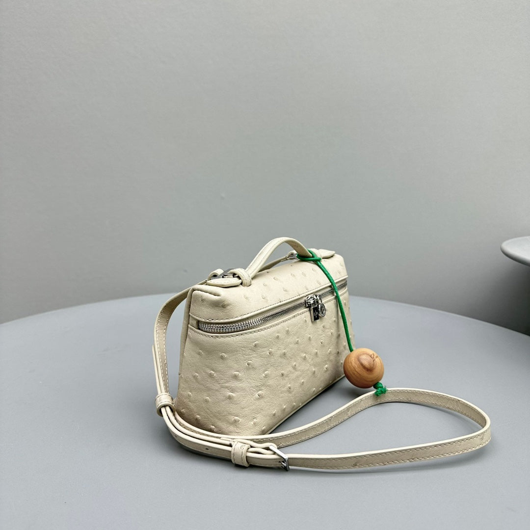 EXTRA POCKET L19 IN BISQUE BEIGE OSTRICH LEATHER by House Of Sarah
