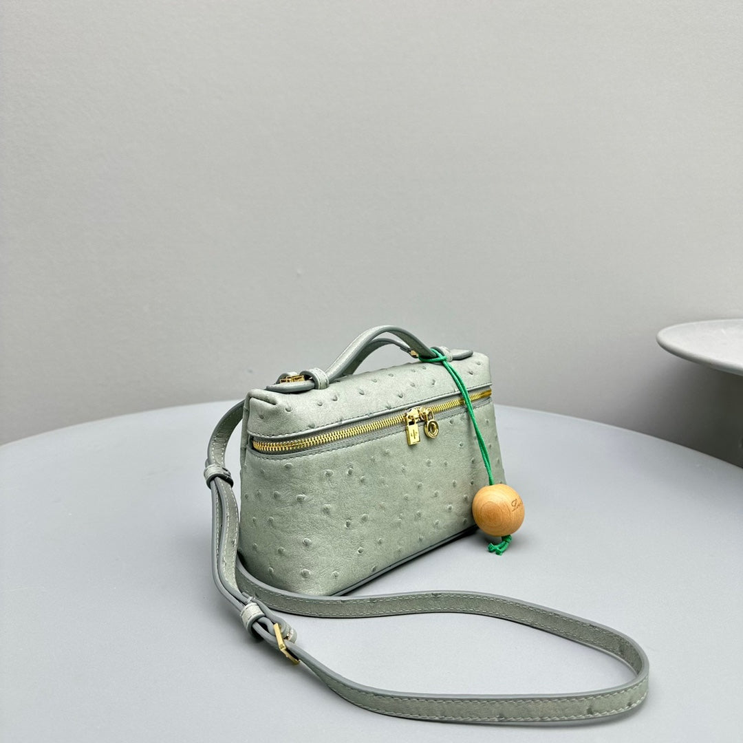 EXTRA POCKET L19 IN PEARL GRAY OSTRICH LEATHER House Of Sarah