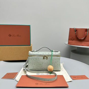 EXTRA POCKET L19 IN PEARL GRAY OSTRICH LEATHER House Of Sarah