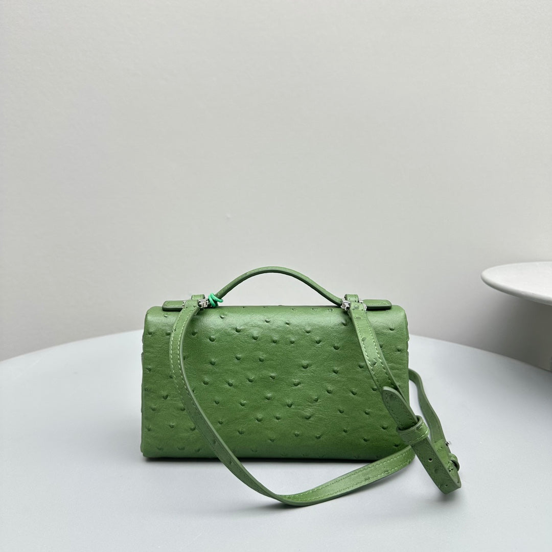 EXTRA POCKET L19 IN JUNGLE GREEN OSTRICH LEATHER by House Of Sarah
