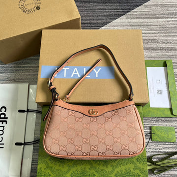 OPHIDIA GG SMALL 25 HANDBAG IN LIGHT PINK CANVAS AND CALFSKIN House Of Sarah