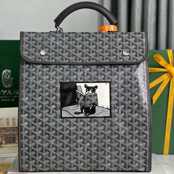 SAINT LÉGER BACKPACK 35 IN BLACK GOYARDINE CANVAS AND CALFSKIN WITH CARTOON PATCH House Of Sarah