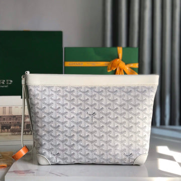 CONTI POUCH 24 IN WHITE LAMBSKIN AND GOYARDINE CANVAS House Of Sarah