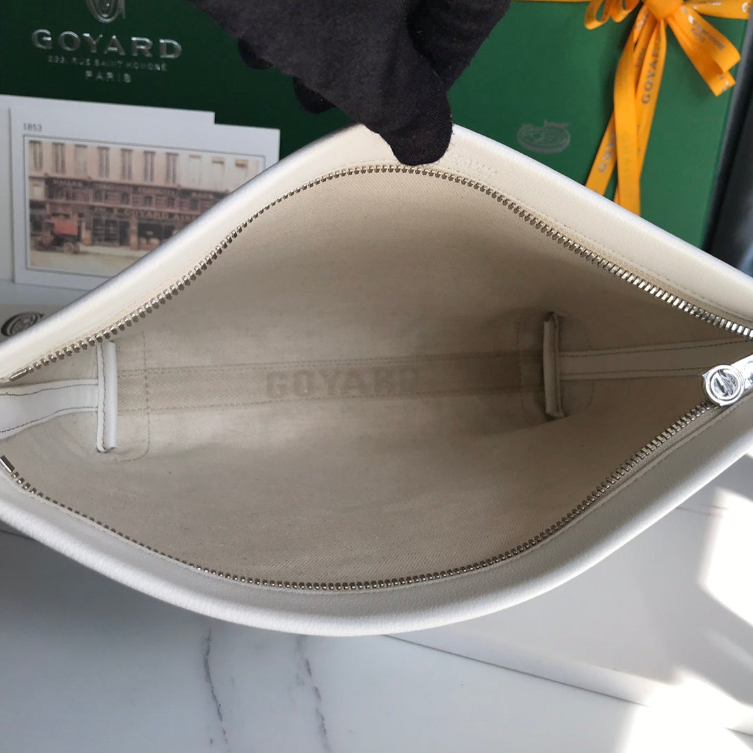 CONTI POUCH 24 IN WHITE LAMBSKIN AND GOYARDINE CANVAS House Of Sarah