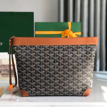 CONTI POUCH 24 IN TAN LAMBSKIN AND BLACK GOYARDINE CANVAS House Of Sarah Bags