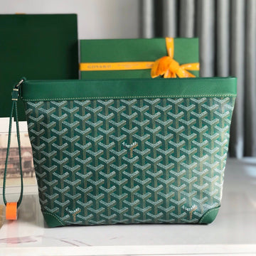 CONTI POUCH 24 IN GREEN LAMBSKIN AND GOYARDINE CANVAS by House Of Sarah
