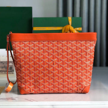 CONTI POUCH 24 IN ORANGE LAMBSKIN AND GOYARDINE CANVAS House Of Sarah Bags