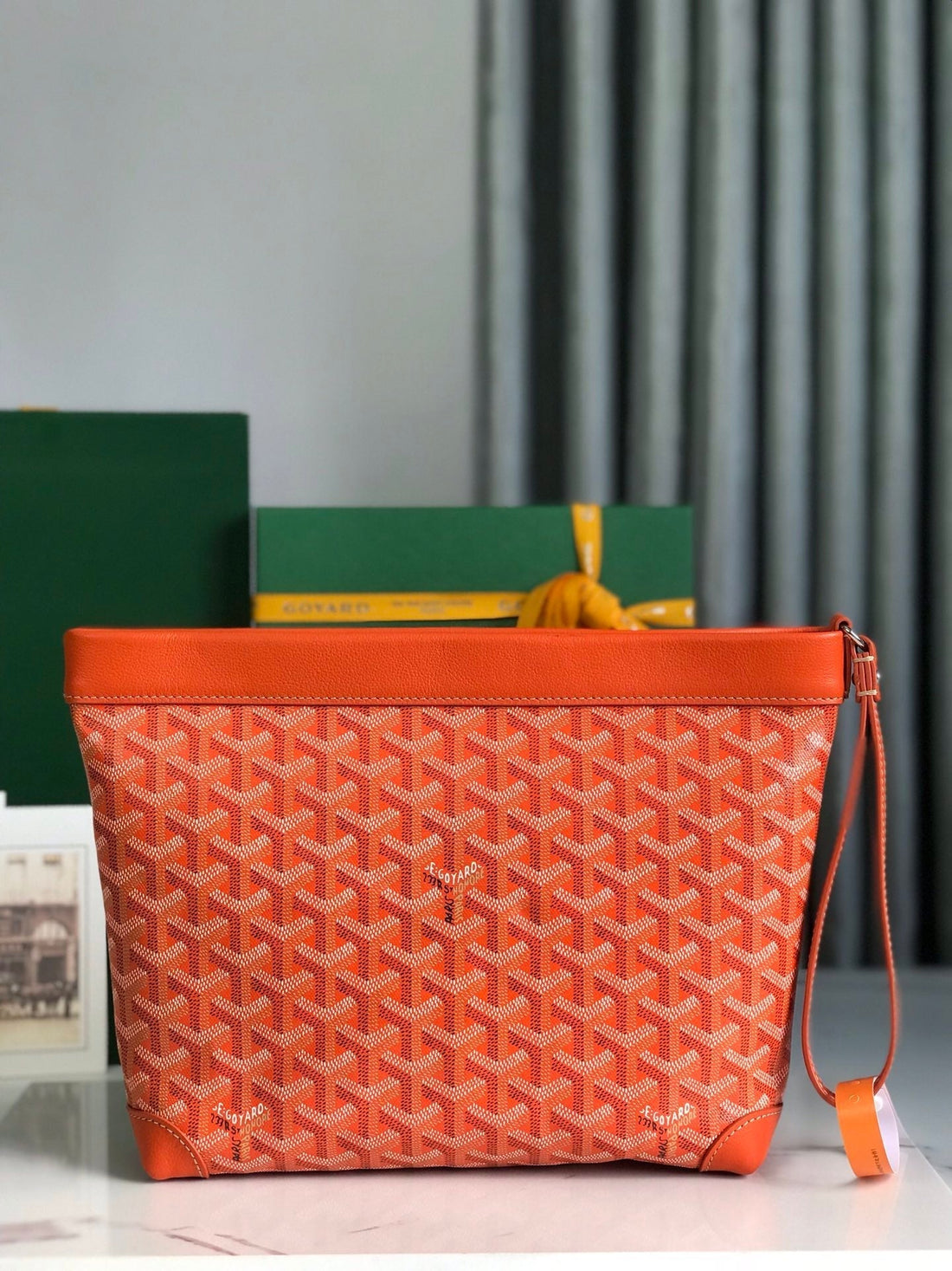CONTI POUCH 24 IN ORANGE LAMBSKIN AND GOYARDINE CANVAS House Of Sarah Bags