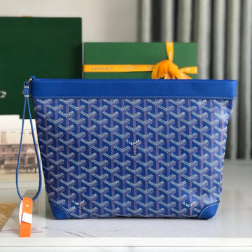 CONTI POUCH 24 IN SAPPHIRE BLUE LAMBSKIN AND GOYARDINE CANVAS House Of Sarah