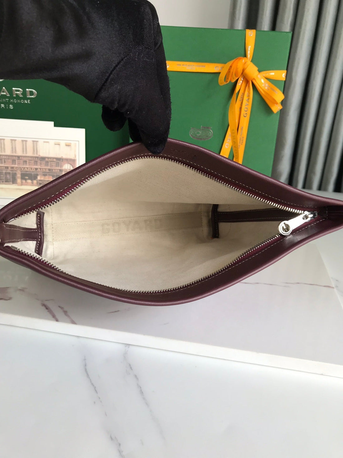 CONTI POUCH 24 IN WINE RED LAMBSKIN AND GOYARDINE CANVAS House Of Sarah