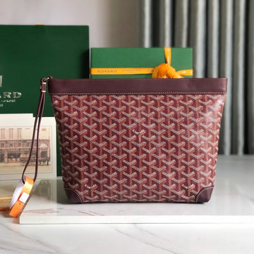 CONTI POUCH 24 IN WINE RED LAMBSKIN AND GOYARDINE CANVAS House Of Sarah