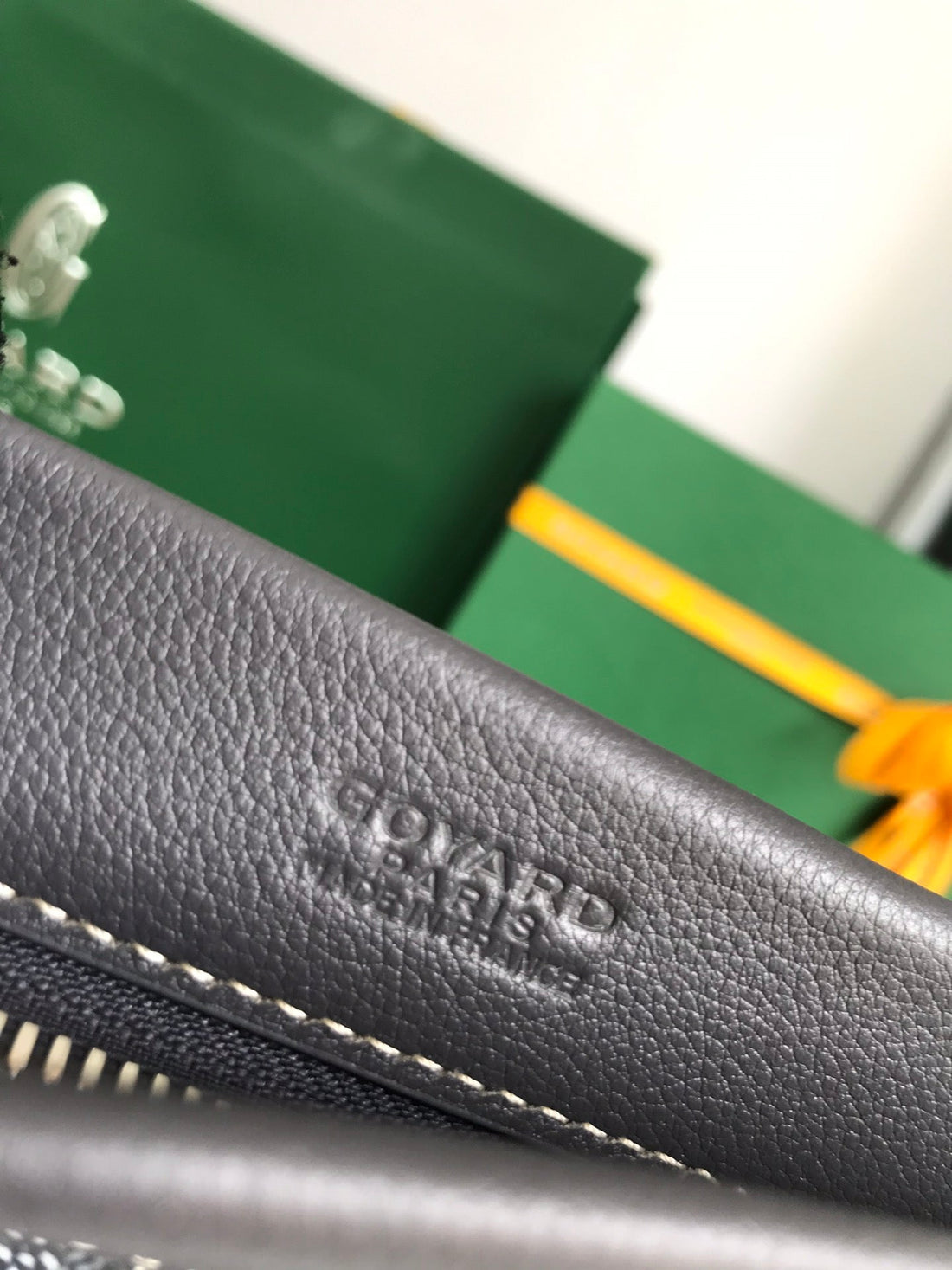 CONTI POUCH 24 IN GREY BLACK LAMBSKIN AND GOYARDINE CANVAS House Of Sarah
