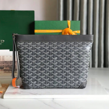 CONTI POUCH 24 IN GREY BLACK LAMBSKIN AND GOYARDINE CANVAS House Of Sarah