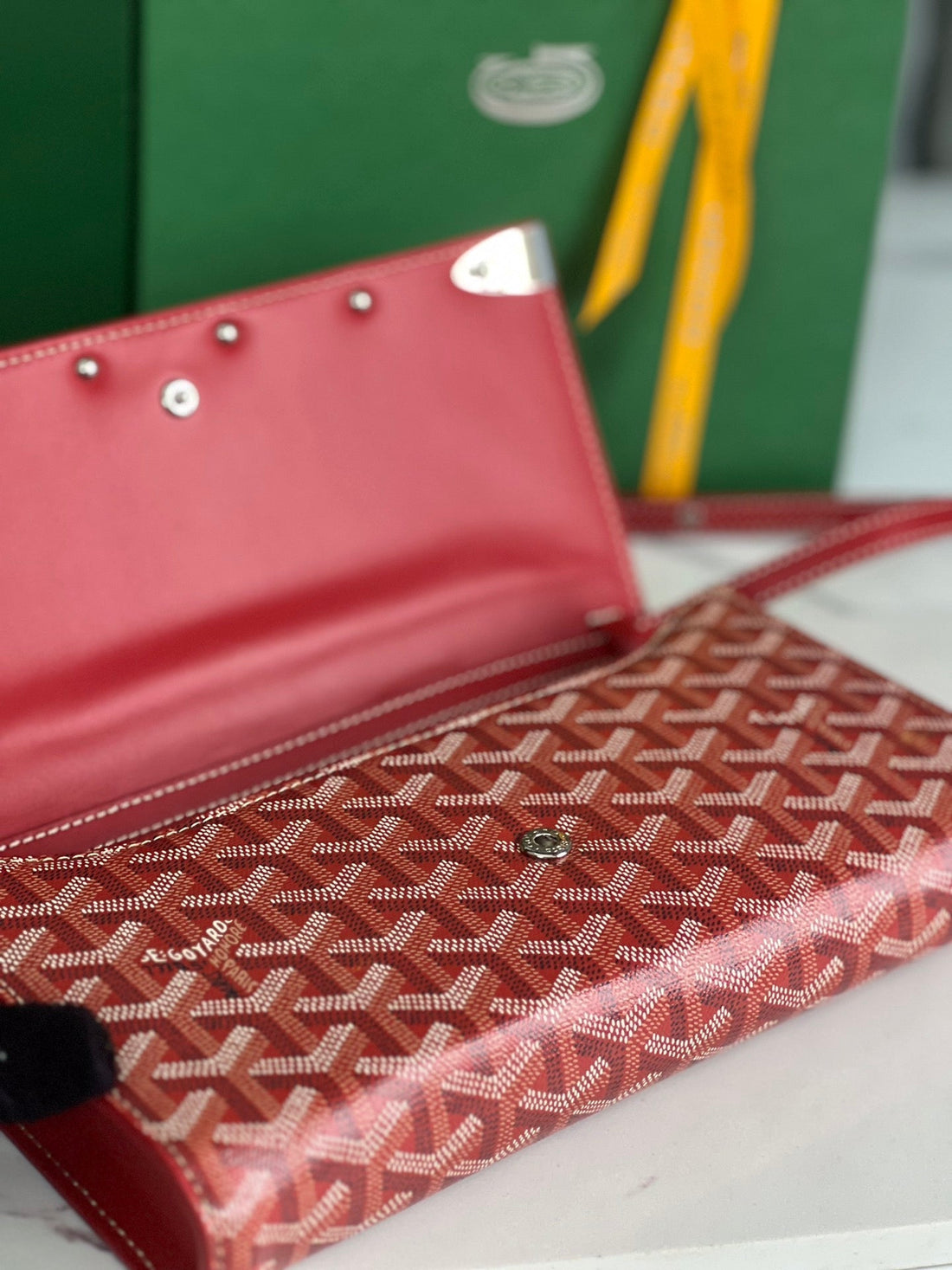 MONTE-CARLO PM CLUTCH 25 IN CLASSIC RED GOYARDINE CANVAS House Of Sarah Bags