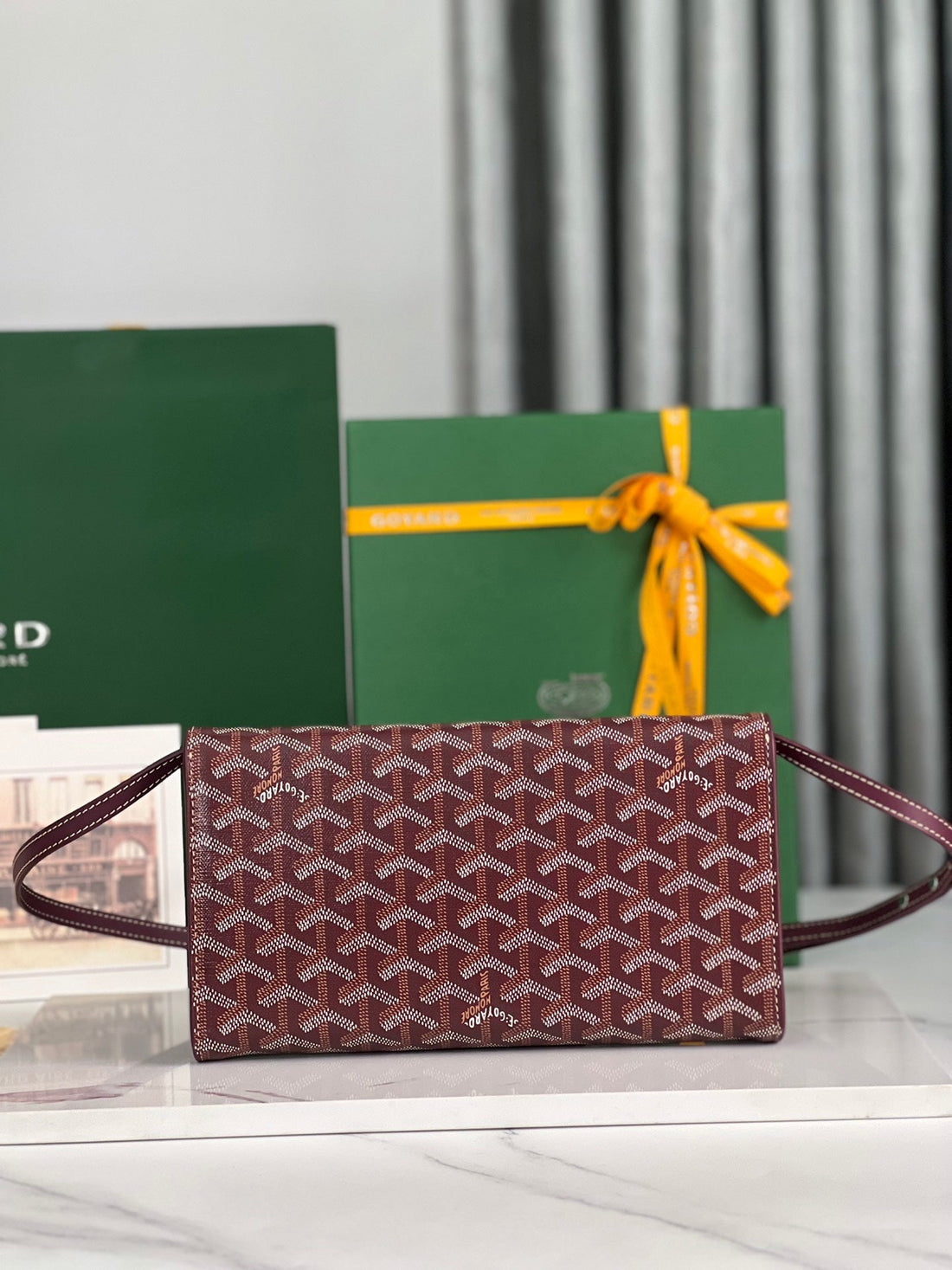 MONTE-CARLO PM CLUTCH 25 IN WINE RED GOYARDINE CANVAS by House Of Sarah