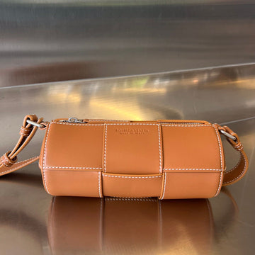 SMALL CYLINDER CASSETTE 21 IN RAW SIENNA CALFSKIN by House Of Sarah
