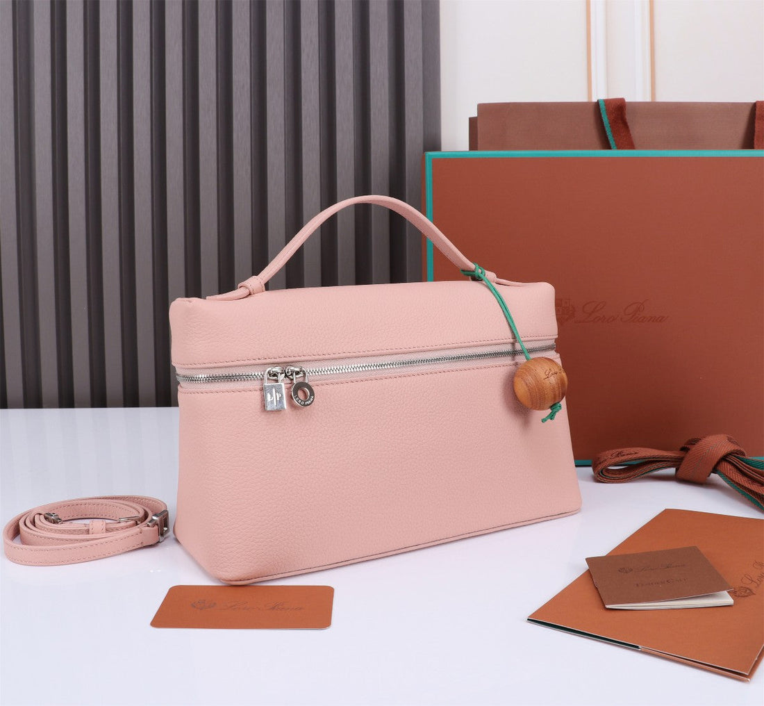 EXTRA BAG L27 IN BLUSH PINK GRAINED CALFSKIN WITH SILVER HARDWARE by House Of Sarah
