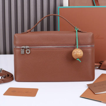 EXTRA BAG L27 IN UMBER BROWN GRAINED CALFSKIN WITH SILVER HARDWARE House Of Sarah
