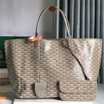SAINT LOUIS PM 40 IN GREY MIX GREEN GOYARDINE CANVAS AND CALFSKIN House Of Sarah