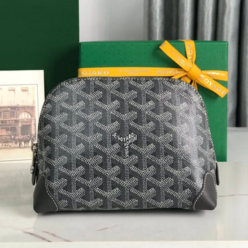 VENDÔME COSMETIC POUCH 17 IN GREY BLACK GOYARDINE CANVAS AND CALFSKIN TRIM by House Of Sarah