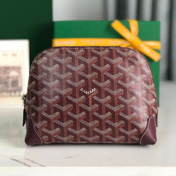 VENDÔME COSMETIC POUCH 17 IN WINE RED GOYARDINE CANVAS AND CALFSKIN TRIM House Of Sarah Bags