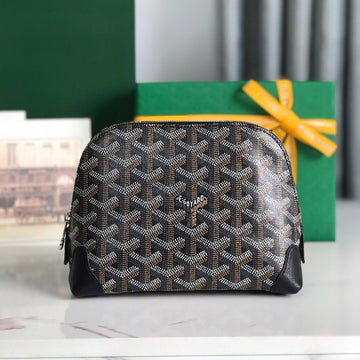 VENDÔME COSMETIC POUCH 17 IN BLACK GOYARDINE CANVAS AND CALFSKIN TRIM by House Of Sarah